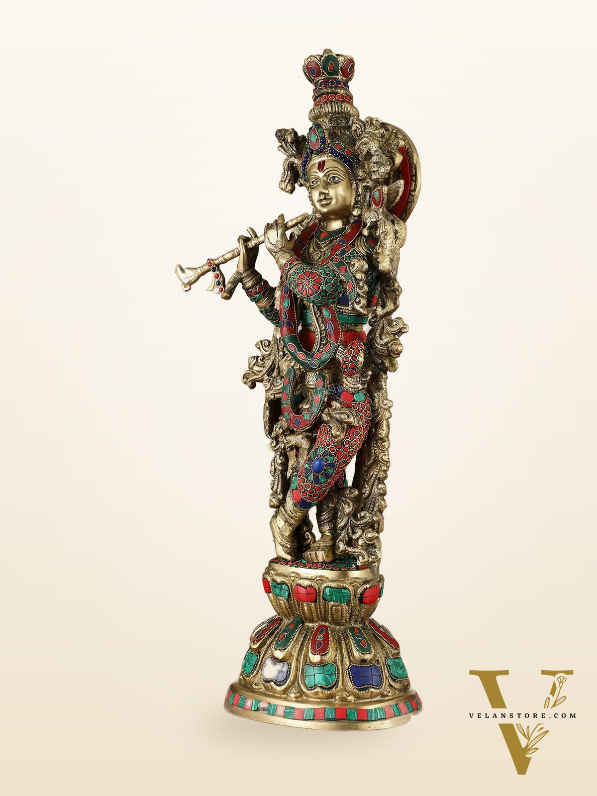 Divine Brass Krishna Playing Flute Statue - 24 Inches