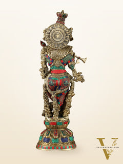 Divine Brass Krishna Playing Flute Statue - 24 Inches