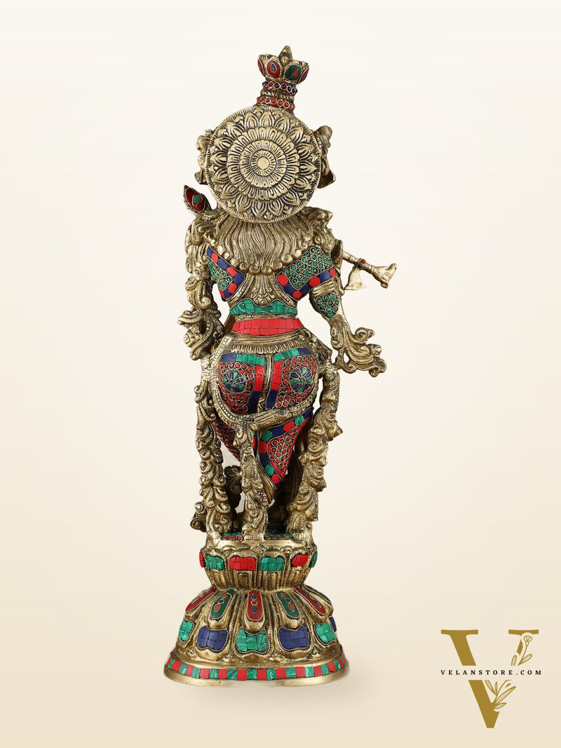 Divine Brass Krishna Playing Flute Statue - 24 Inches
