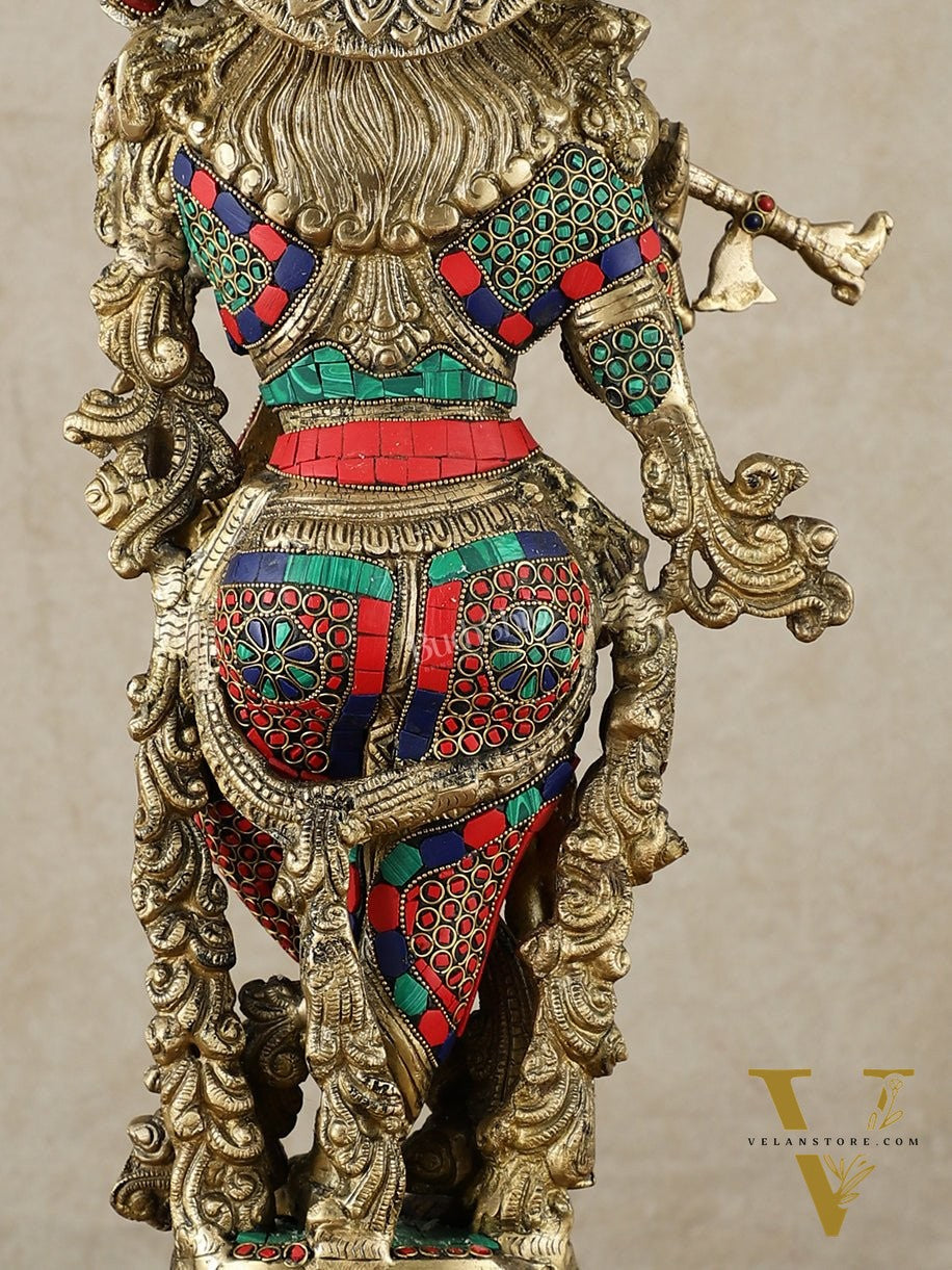 Divine Brass Krishna Playing Flute Statue - 24 Inches