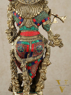 Divine Brass Krishna Playing Flute Statue - 24 Inches