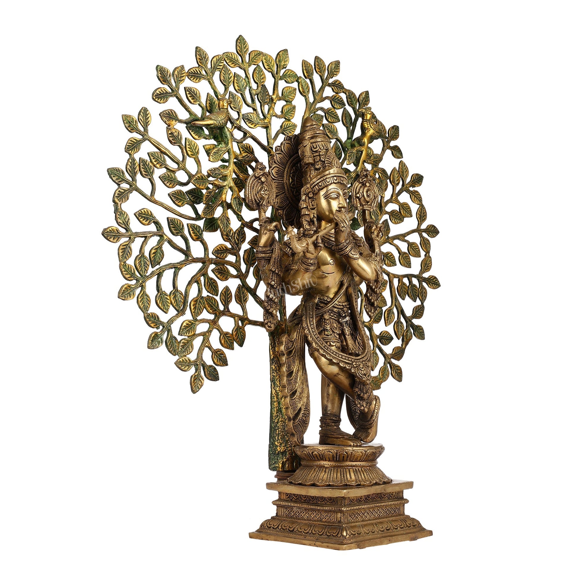 Divine Brass Krishna statue with Kalpavriksha Tree - 24 inches