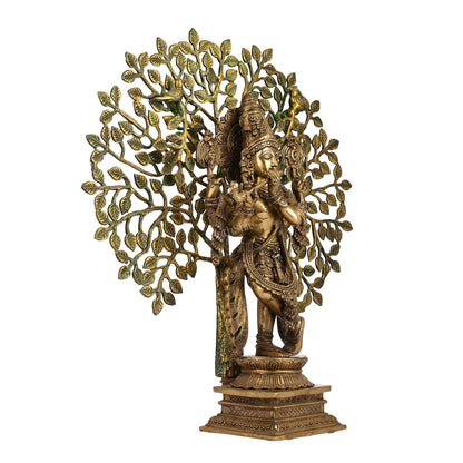Divine Brass Krishna statue with Kalpavriksha Tree - 24 inches