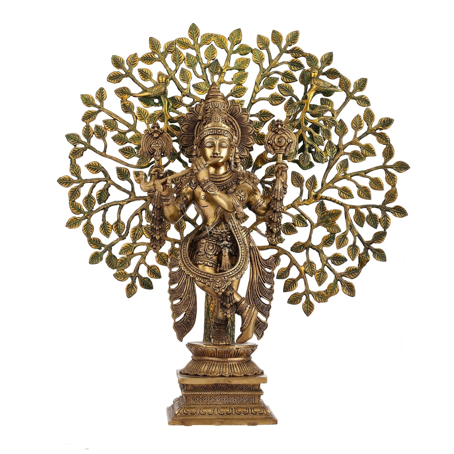 Divine Brass Krishna statue with Kalpavriksha Tree - 24 inches