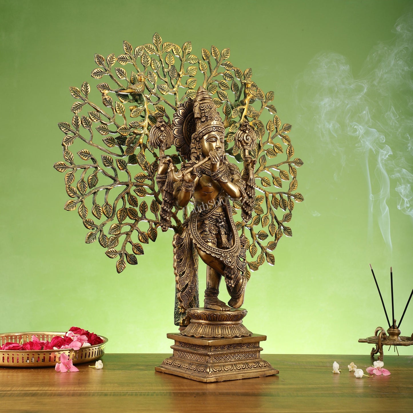 Divine Brass Krishna statue with Kalpavriksha Tree - 24 inches