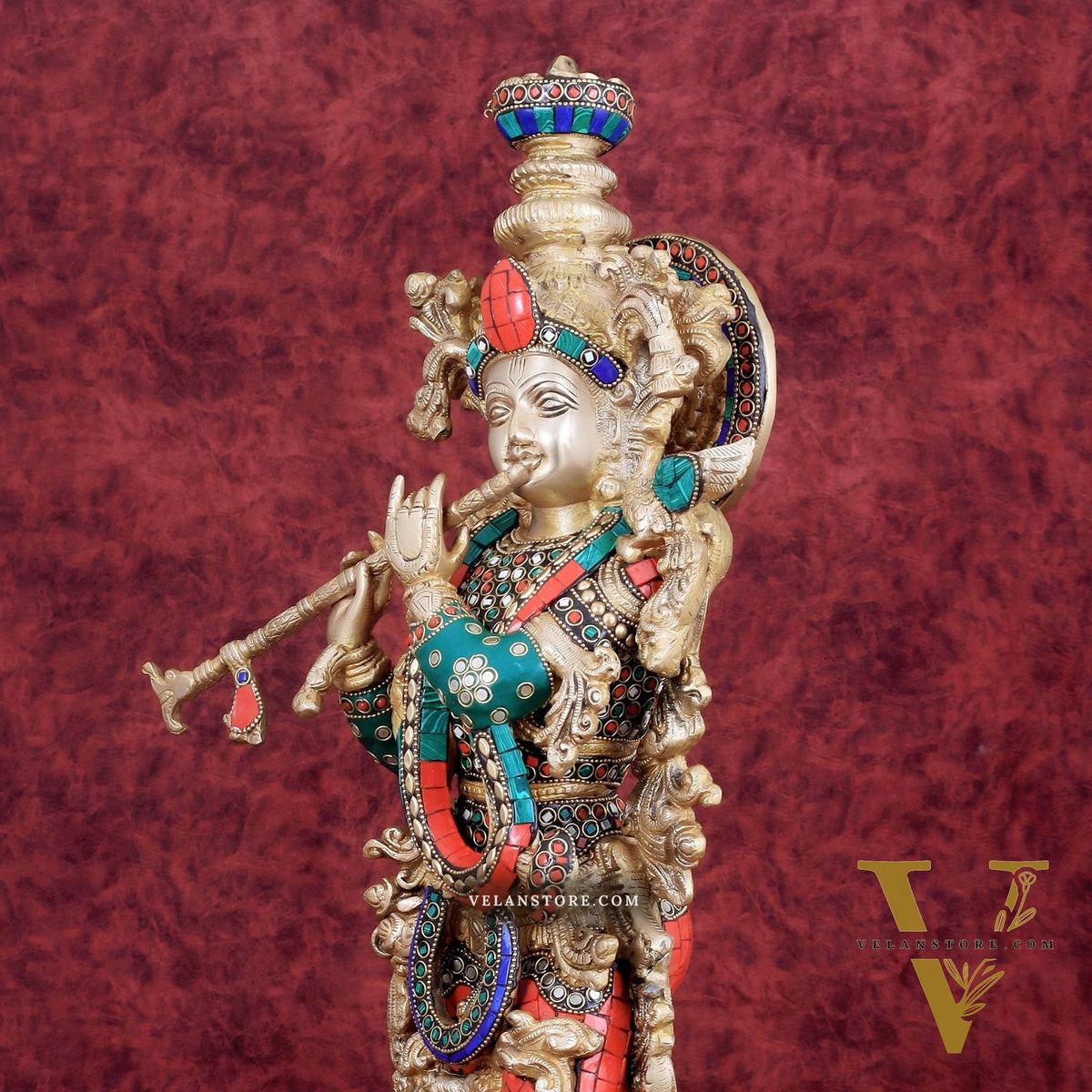 Divine brass Krishna Statue with stonework 25 inch
