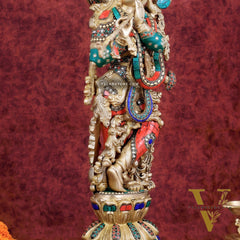 Divine brass Krishna Statue with stonework 25 inch