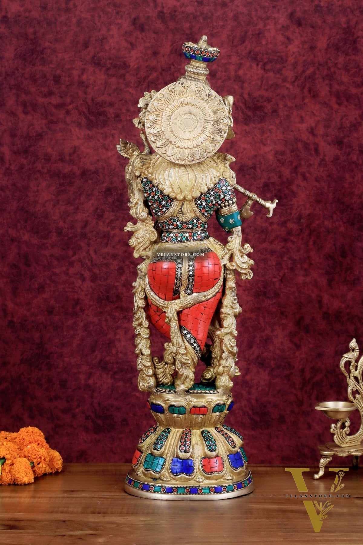 Divine brass Krishna Statue with stonework 25 inch