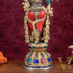 Divine brass Krishna Statue with stonework 25 inch