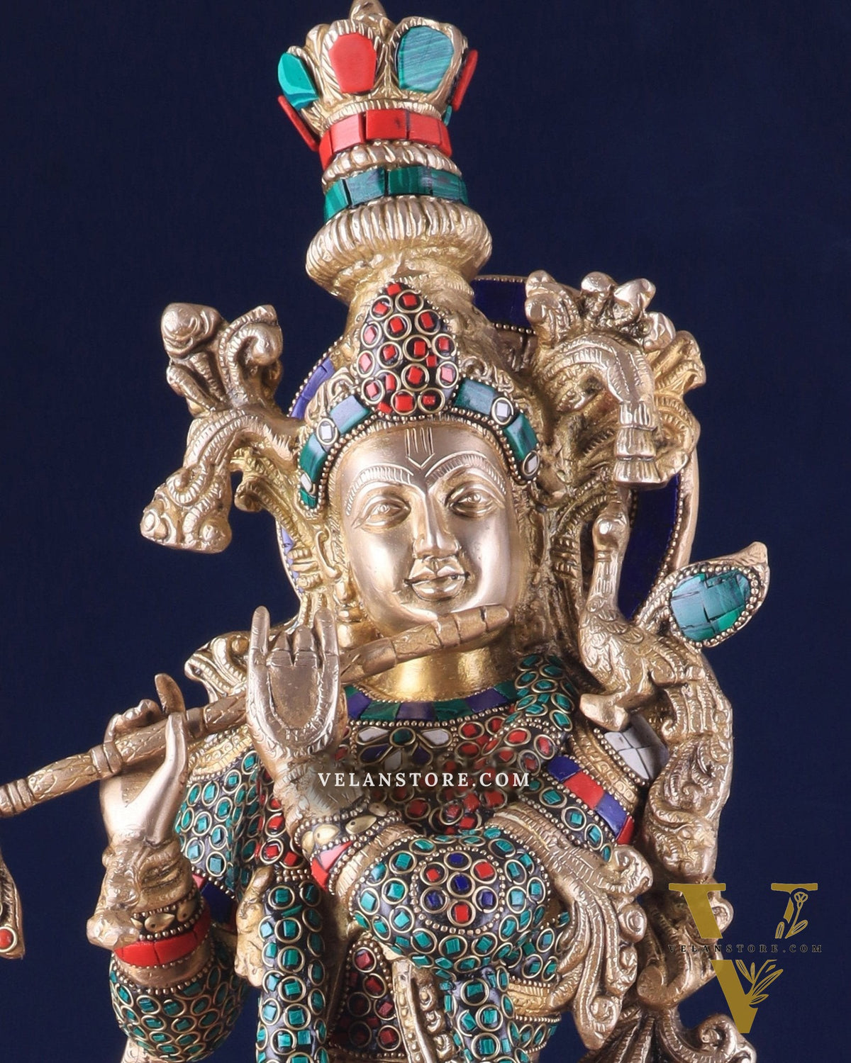 Divine brass Krishna Statue with stonework 25 inch