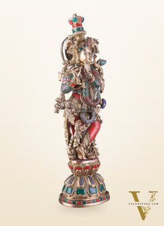 Divine brass Krishna Statue with stonework 25 inch