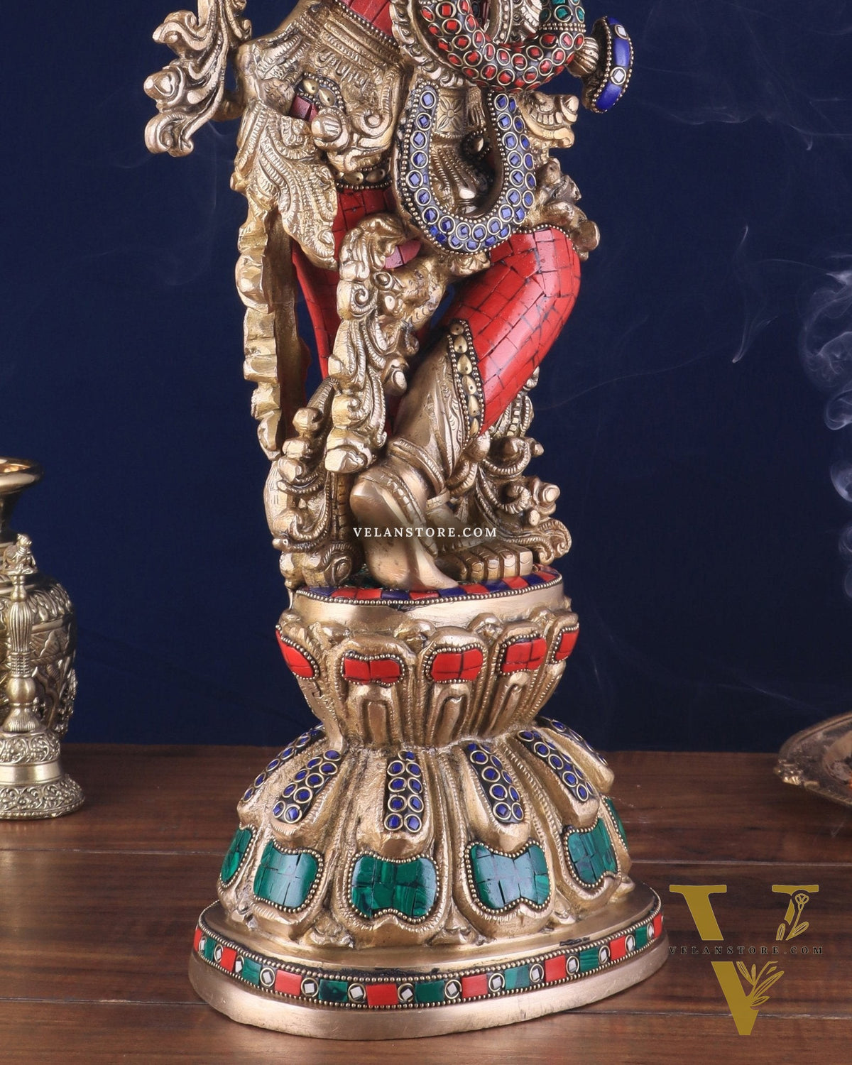 Divine brass Krishna Statue with stonework 25 inch