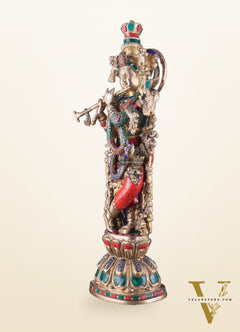 Divine brass Krishna Statue with stonework 25 inch