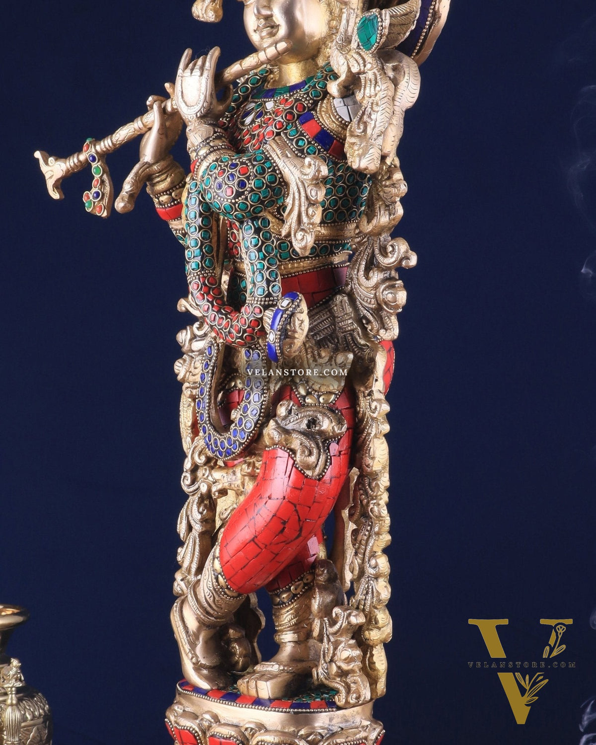 Divine brass Krishna Statue with stonework 25 inch