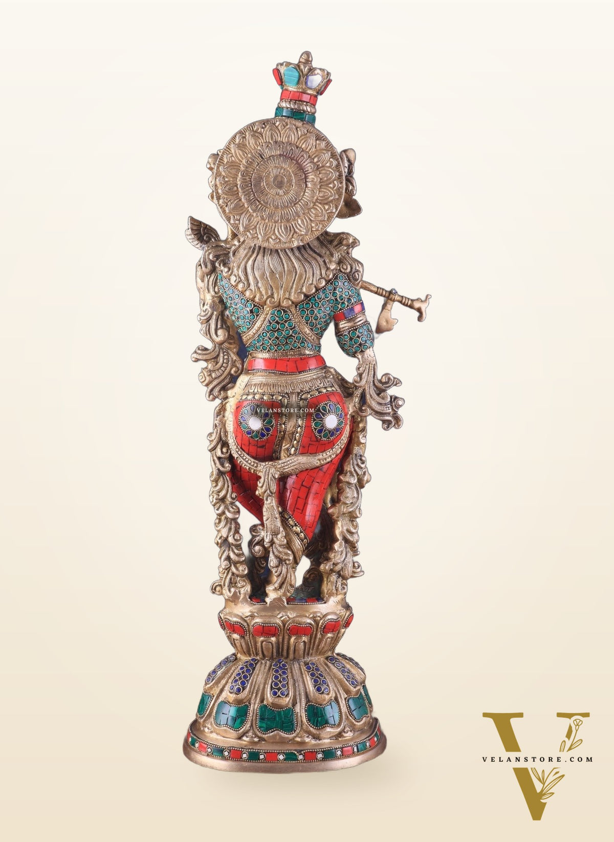 Divine brass Krishna Statue with stonework 25 inch