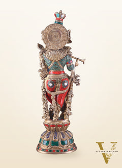 Divine brass Krishna Statue with stonework 25 inch