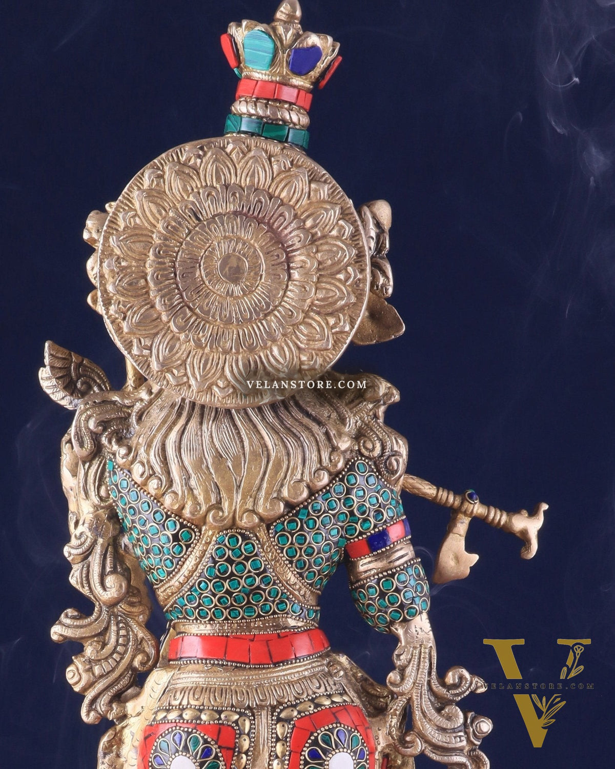 Divine brass Krishna Statue with stonework 25 inch