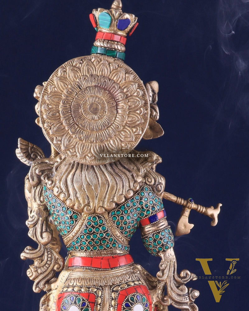 Divine brass Krishna Statue with stonework 25 inch
