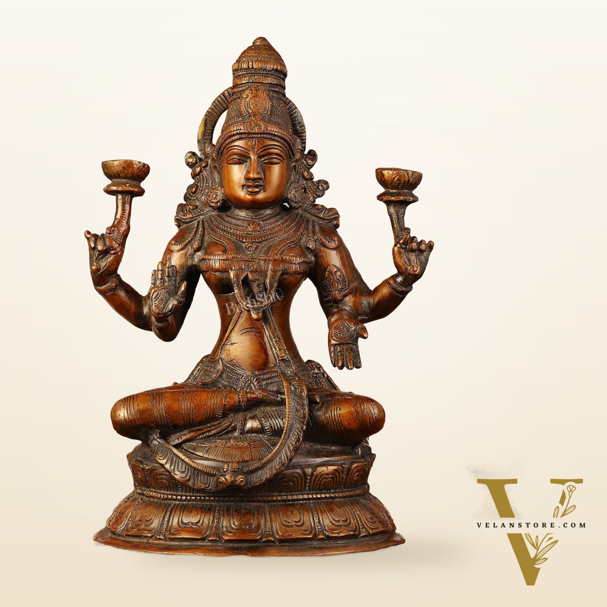 Divine Brass Lakshmi Idol - 11" Height | Antique Bronze Touch