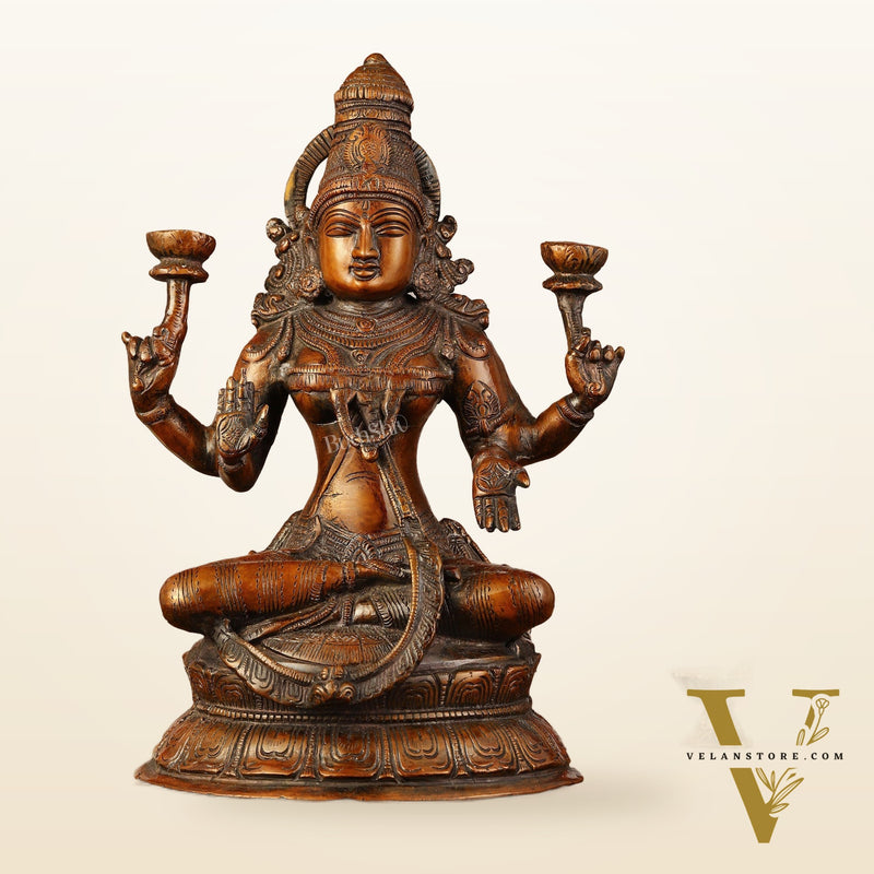 Divine Brass Lakshmi Idol - 11" Height | Antique Bronze Touch