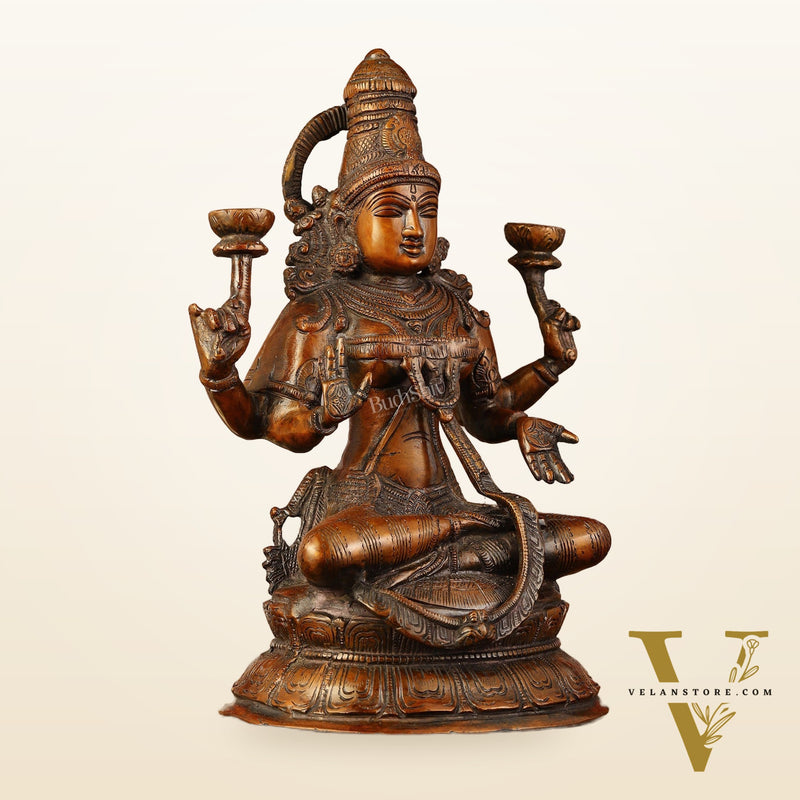 Divine Brass Lakshmi Idol - 11" Height | Antique Bronze Touch