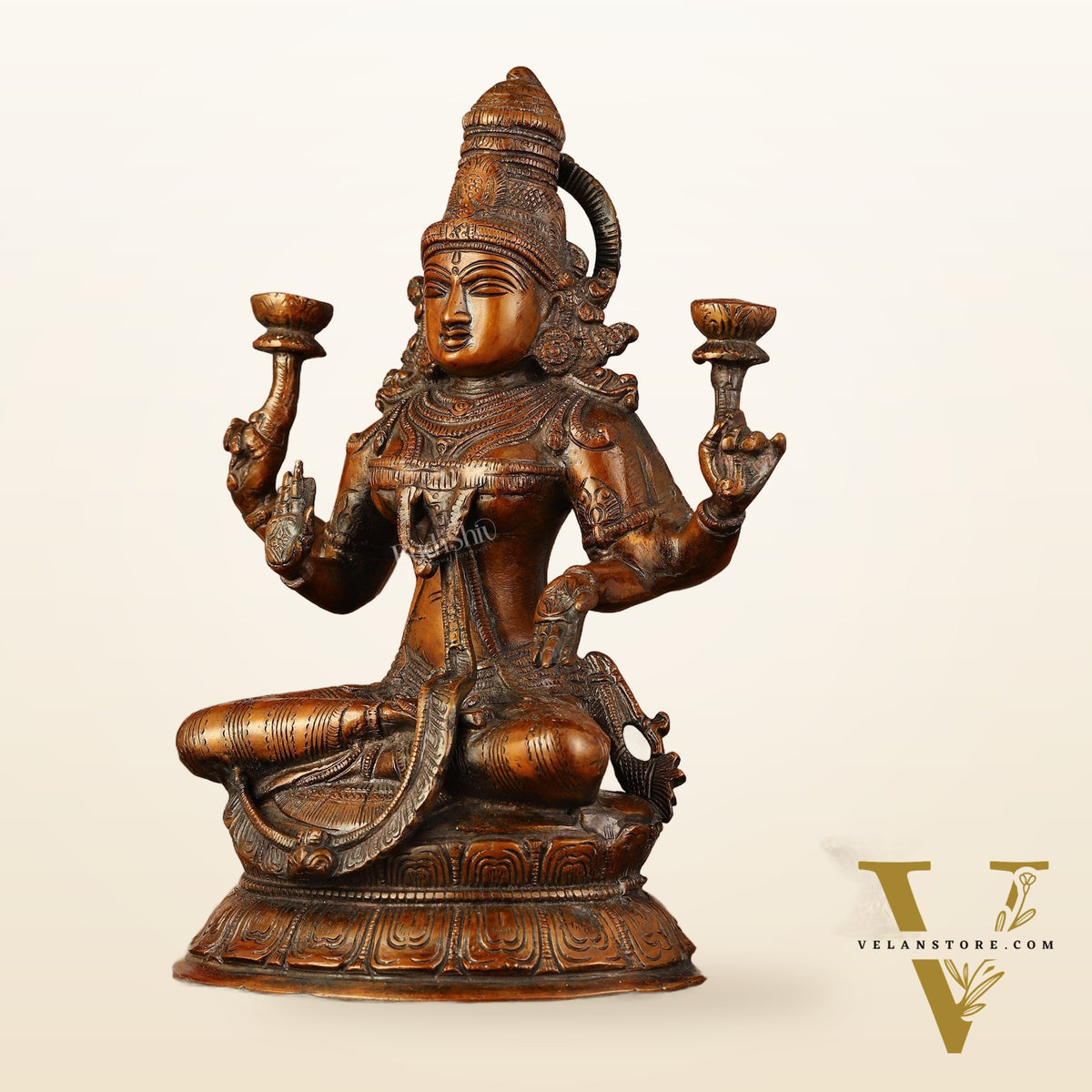 Divine Brass Lakshmi Idol - 11" Height | Antique Bronze Touch