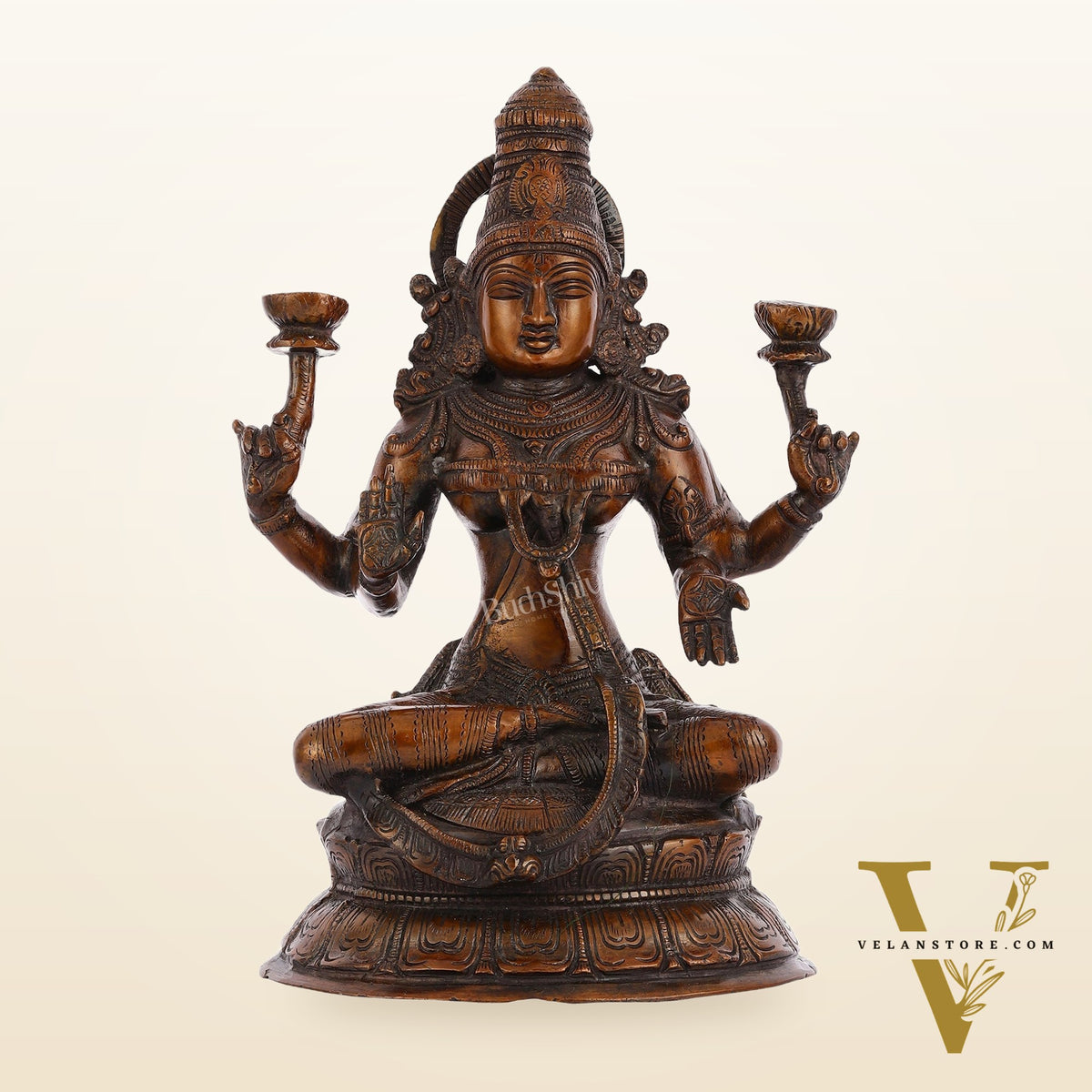 Divine Brass Lakshmi Idol - 11" Height | Antique Bronze Touch