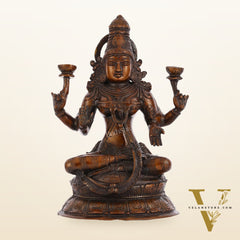 Divine Brass Lakshmi Idol - 11" Height | Antique Bronze Touch