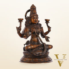 Divine Brass Lakshmi Idol - 11" Height | Antique Bronze Touch