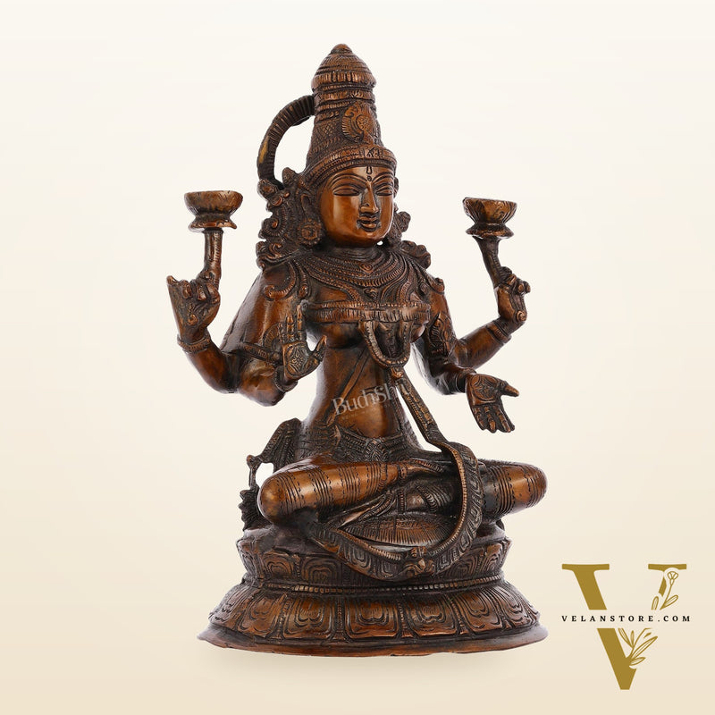 Divine Brass Lakshmi Idol - 11" Height | Antique Bronze Touch
