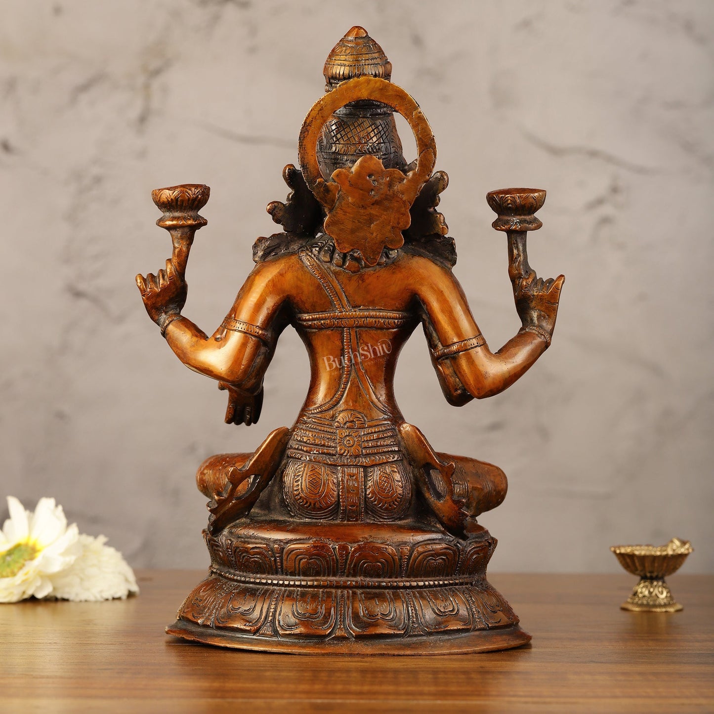 Divine Brass Lakshmi Idol - 11" Height | Antique Bronze Touch