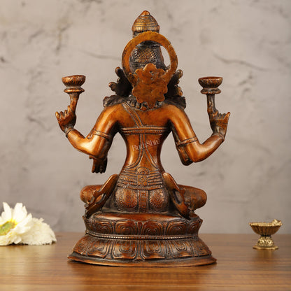 Divine Brass Lakshmi Idol - 11" Height | Antique Bronze Touch