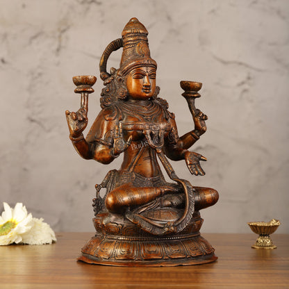 Divine Brass Lakshmi Idol - 11" Height | Antique Bronze Touch