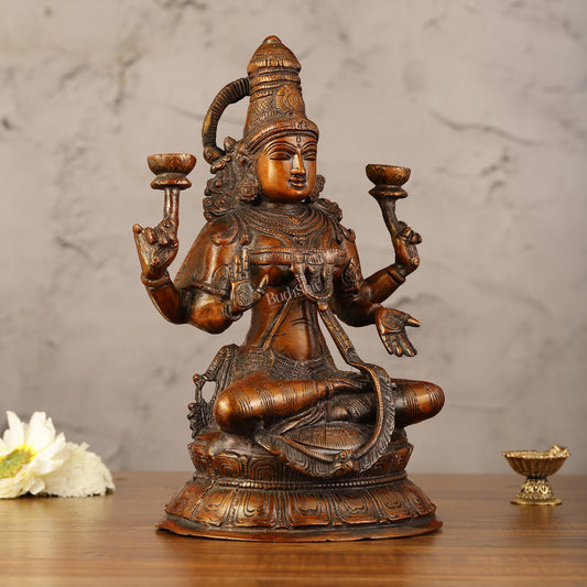 Divine Brass Lakshmi Idol - 11" Height | Antique Bronze Touch