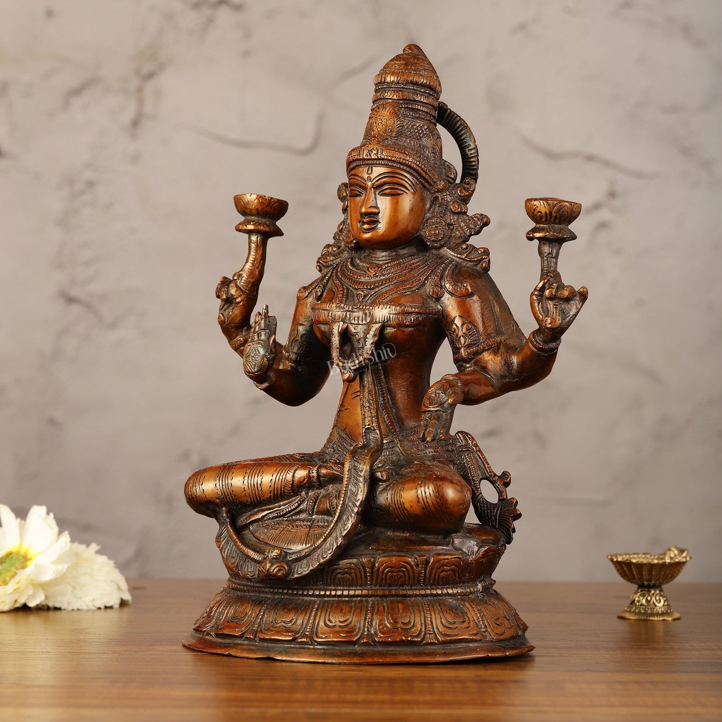 Divine Brass Lakshmi Idol - 11" Height | Antique Bronze Touch