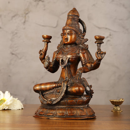 Divine Brass Lakshmi Idol - 11" Height | Antique Bronze Touch