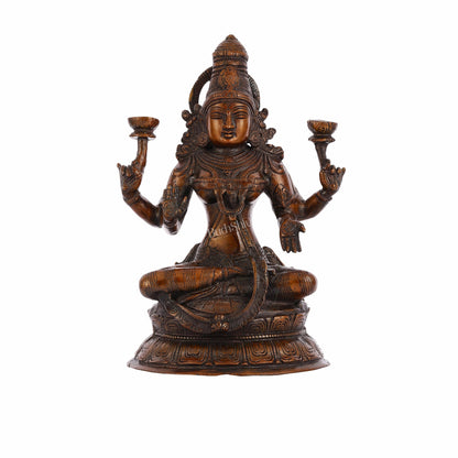 Divine Brass Lakshmi Idol - 11" Height | Antique Bronze Touch