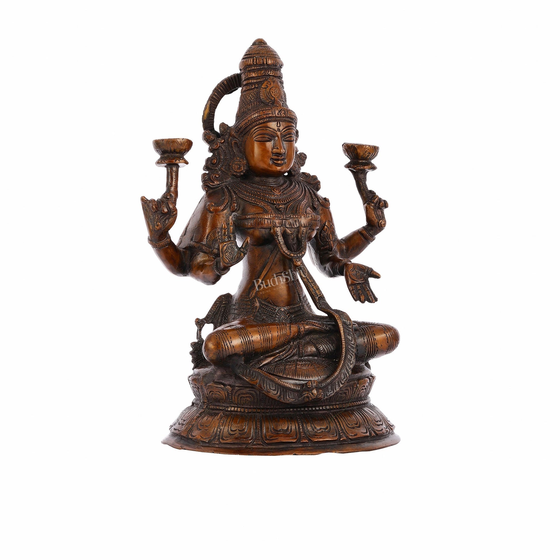 Divine Brass Lakshmi Idol - 11" Height | Antique Bronze Touch