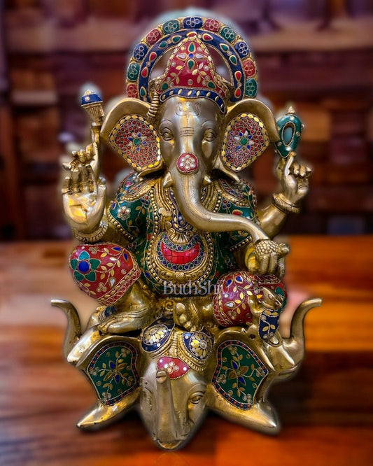 Divine Brass Lord Ganesha Statue with Meenakari - 21 Inch