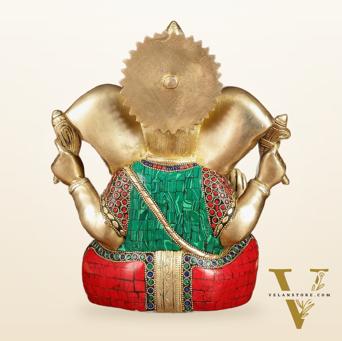 Divine Brass Lord Ganesha Statue with Meenakari Stonework and Big Ears - 10"