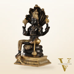 Divine Brass Lord Vishnu Idol with Sheshnaaga - 14 Inch Black and Gold Finish