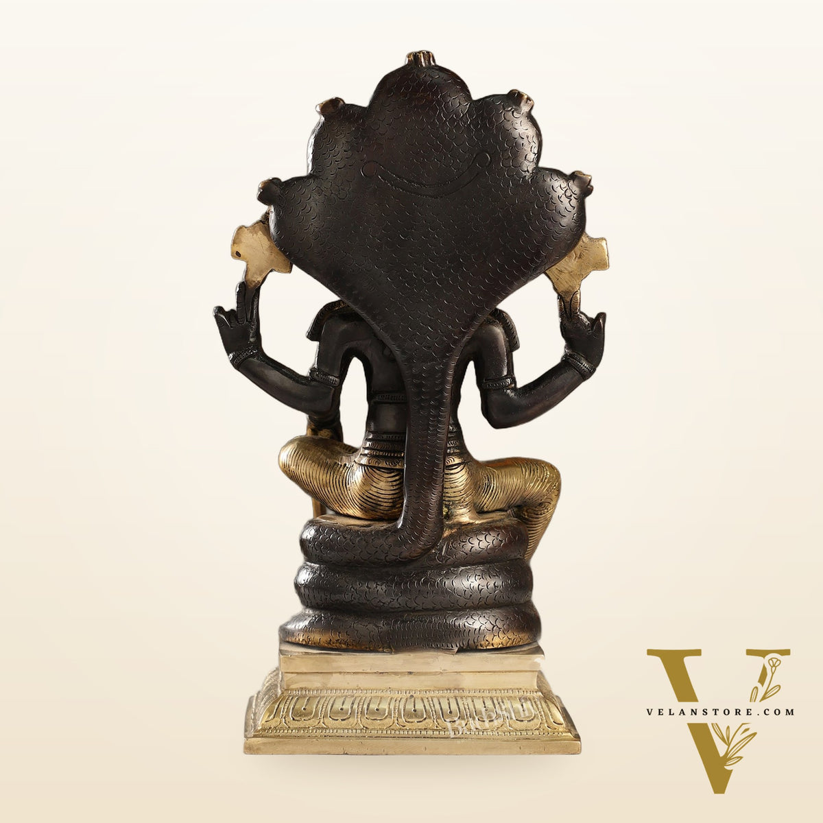 Divine Brass Lord Vishnu Idol with Sheshnaaga - 14 Inch Black and Gold Finish