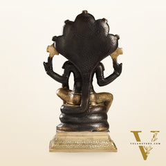 Divine Brass Lord Vishnu Idol with Sheshnaaga - 14 Inch Black and Gold Finish