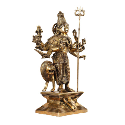 Standing Durga Brass idol with 8 arms and lion 18 inch