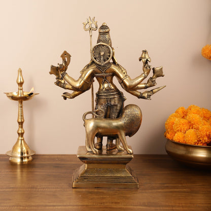 Standing Durga Brass idol with 8 arms and lion 18 inch