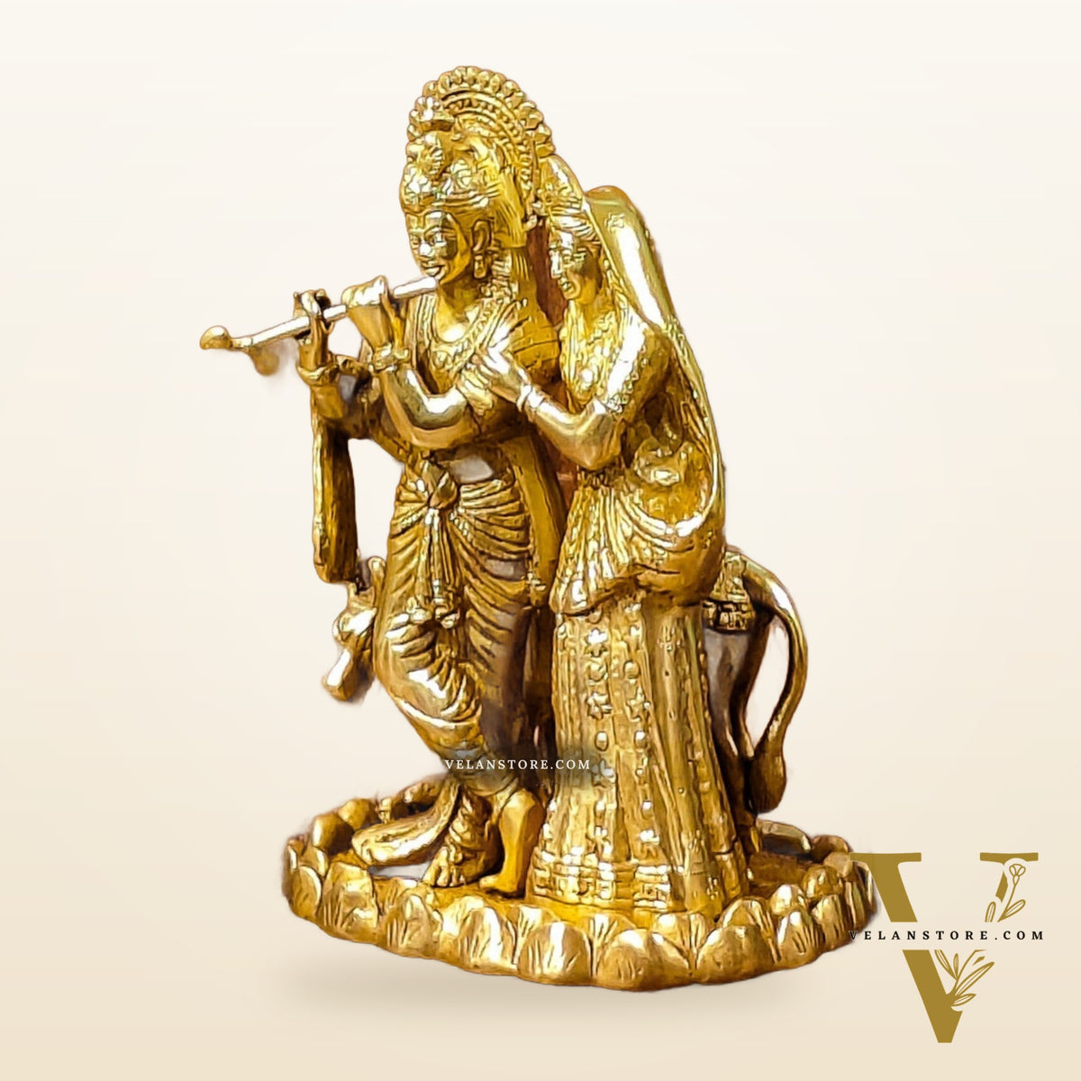 Divine Brass Radha Krishna with Cow Idol 10"