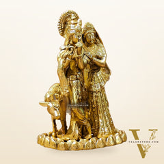 Divine Brass Radha Krishna with Cow Idol 10"