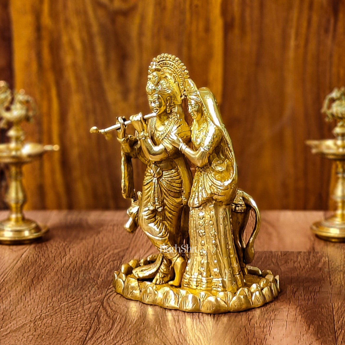 Divine Brass Radha Krishna with Cow Idol 10"