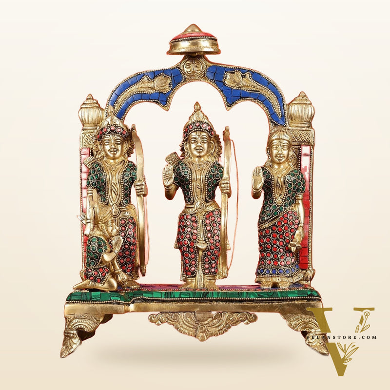 Divine Brass Ram Darbar with Natural Stone Dressing - 13 Inches