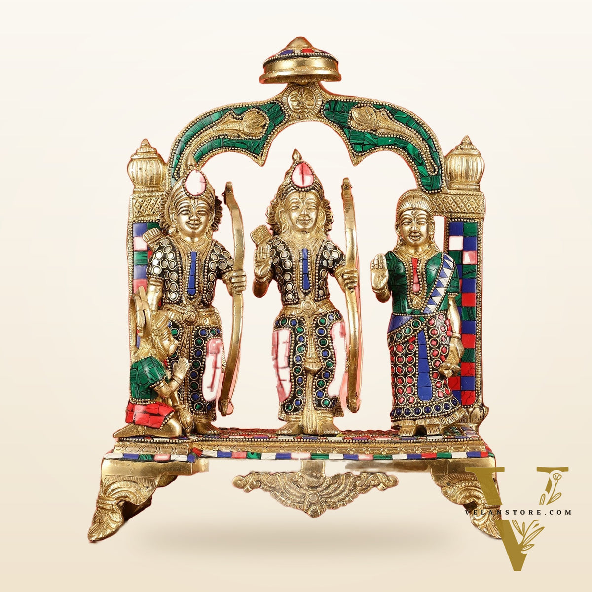 Divine Brass Ram Darbar with Natural Stone Dressing - 13 Inches